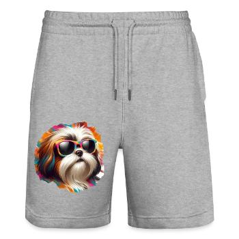 Niedliche Shih Tzu Kunst - Stanley/Stella Unisex Bio Joggingshorts Trainer  - Grau meliert - Vorne - Nik (191cm) & Marisol (170cm)