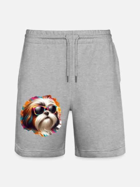 Cute Shih Tzu Art - Stanley/Stella Trainer Unisex Organic Jogging Shorts - heather grey
