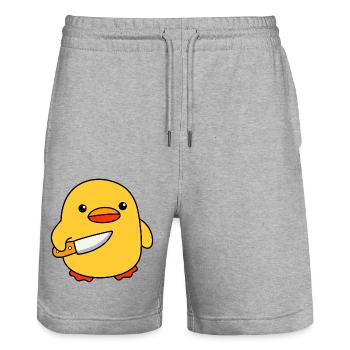 Baby Ente mit Messer Enten Küken Lustig Entenküken - Stanley/Stella Unisex Bio Joggingshorts Trainer  - Grau meliert - Vorne - Nik (191cm) & Marisol (170cm)