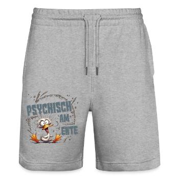 psychisch am ente lustige Sprüche Ente Wortwitz - Stanley/Stella Unisex Bio Joggingshorts Trainer  - Grau meliert - Vorne - Nik (191cm) & Marisol (170cm)