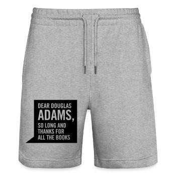 dear douglas adams - Stanley/Stella Trainer Unisex Organic Jogging Shorts - heather grey - Front - Nik (191cm) & Marisol (170cm)