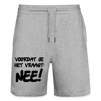 Before you ask: NO! Humor shirt * - Stanley/Stella Trainer Unisex Organic Jogging Shorts - heather grey - Front - Nik (191cm) & Marisol (170cm)