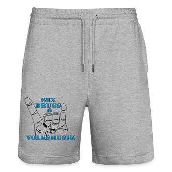 Volksmusik , Volksfest , Fun Shirt , Sex Drugs(25) - Stanley/Stella Unisex Bio Joggingshorts Trainer  - Grau meliert - Vorne - Nik (191cm) & Marisol (170cm)