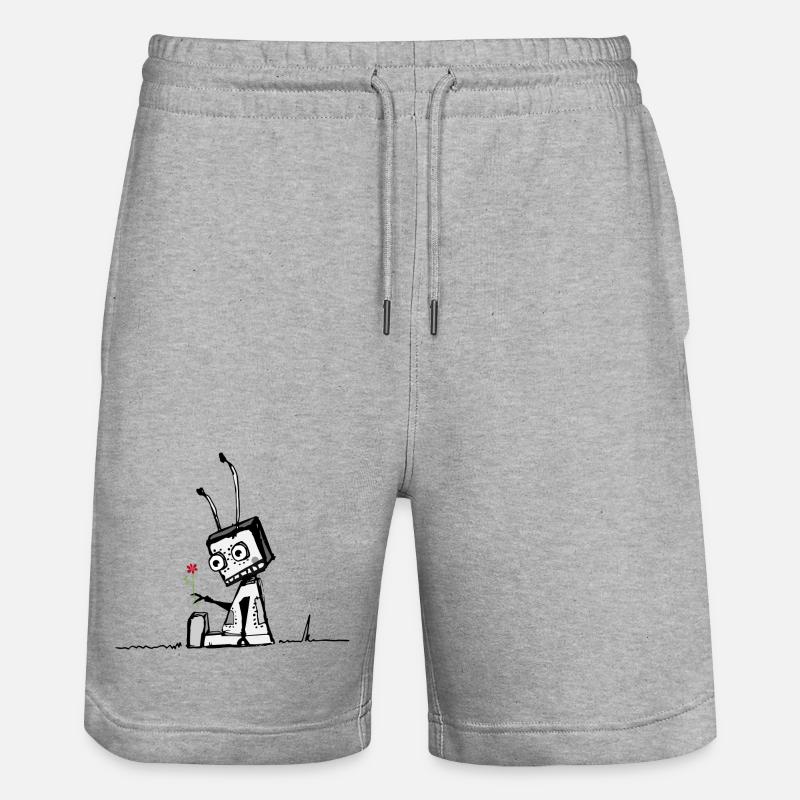 Roboter mit einer Blume - Stanley/Stella Unisex Bio Joggingshorts Trainer  - Grau meliert