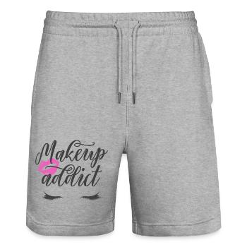 Custom design pink lips long eyes eyelashes - Stanley/Stella Trainer Unisex Organic Jogging Shorts - heather grey - Front - Nik (191cm) & Marisol (170cm)