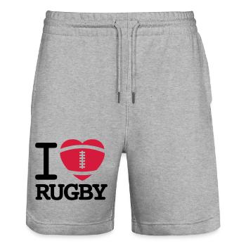 I love Rugby - Stanley/Stella Trainer Unisex Organic Jogging Shorts - heather grey - Front - Nik (191cm) & Marisol (170cm)