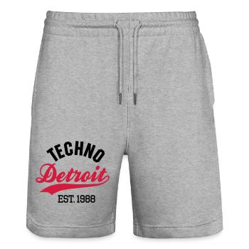 Techno Detroit est.1988 - Stanley/Stella Unisex Bio Joggingshorts Trainer  - Grau meliert - Vorne - Nik (191cm) & Marisol (170cm)