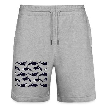 Motif orque noir et blanc - Short de jogging bio TRAINER Stanley/Stella unisexe - gris chiné - Devant - Nik (191cm) & Marisol (170cm)
