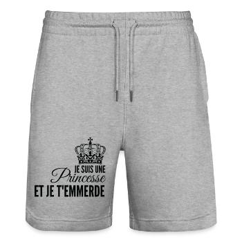 Princesse affirmée et rebelle - Short de jogging bio TRAINER Stanley/Stella unisexe - gris chiné - Devant - Nik (191cm) & Marisol (170cm)