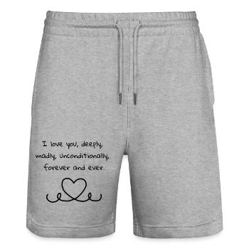 Abstract play of colors on hoodie - Stanley/Stella Trainer Unisex Organic Jogging Shorts - heather grey - Front - Nik (191cm) & Marisol (170cm)