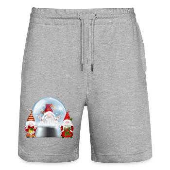 Boule à neige Santa Gnomes Cheer - Short de jogging bio TRAINER Stanley/Stella unisexe - gris chiné - Devant - Nik (191cm) & Marisol (170cm)