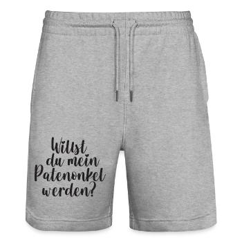 Patenonkel Frage Geschenk Pate Onkel - Stanley/Stella Unisex Bio Joggingshorts Trainer  - Grau meliert - Vorne - Nik (191cm) & Marisol (170cm)