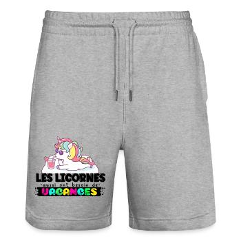 Les Licornes aussi ont besoin de Vacances - Short de jogging bio TRAINER Stanley/Stella unisexe - gris chiné - Devant - Nik (191cm) & Marisol (170cm)