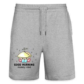 "Monkey mind" Achtsamkeit, cooler, lustiger Spruch - Stanley/Stella Unisex Bio Joggingshorts Trainer  - Grau meliert - Vorne - Nik (191cm) & Marisol (170cm)