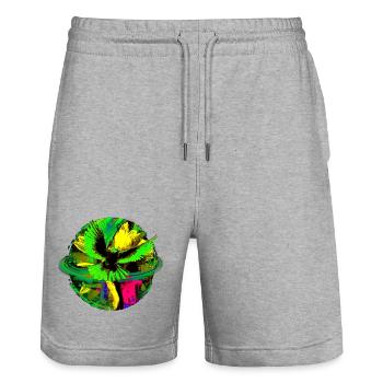 Frieden Taube Welt Planet Blume PopArt - Stanley/Stella Unisex Bio Joggingshorts Trainer  - Grau meliert - Vorne - Nik (191cm) & Marisol (170cm)