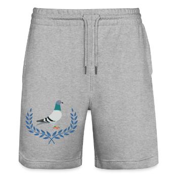 Blaue Brieftaube im halben Lorbeerkranz Logo - Stanley/Stella Unisex Bio Joggingshorts Trainer  - Grau meliert - Vorne - Nik (191cm) & Marisol (170cm)