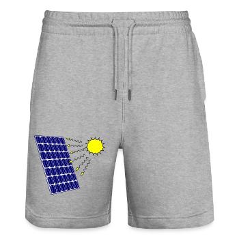 Solarpanel mit Sonneneinstrahlung und Sonne - Stanley/Stella Unisex Bio Joggingshorts Trainer  - Grau meliert - Vorne - Nik (191cm) & Marisol (170cm)