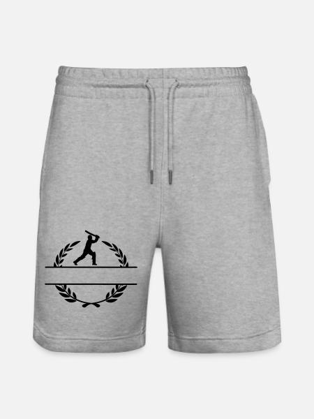 Cricket player in laurel wreath - Stanley/Stella Trainer Unisex Organic Jogging Shorts - heather grey