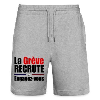 La grève recrute mobilisation - Short de jogging bio TRAINER Stanley/Stella unisexe - gris chiné - Devant - Nik (191cm) & Marisol (170cm)