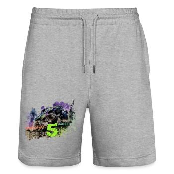 Monstertruck 5. Geburtstag Geburtstagskind - Stanley/Stella Unisex Bio Joggingshorts Trainer  - Grau meliert - Vorne - Nik (191cm) & Marisol (170cm)