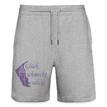 Glück schmeckt salzig – Amrum Nordsee Insel Design - Stanley/Stella Unisex Bio Joggingshorts Trainer  - Grau meliert - Vorne - Nik (191cm) & Marisol (170cm)