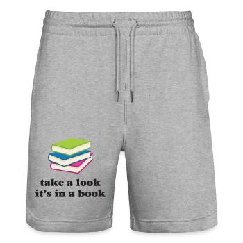 Take A Look, It's in a Book - Stanley/Stella Trainer Unisex Organic Jogging Shorts - heather grey - Front - Nik (191cm) & Marisol (170cm)