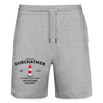Flensburger Förde, Leuchtturm Falshöft, Durchatmen - Stanley/Stella Unisex Bio Joggingshorts Trainer  - Grau meliert - Vorne - Nik (191cm) & Marisol (170cm)