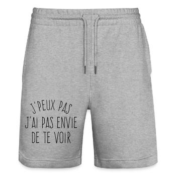 J'peux pas j'ai pas envie de te voir  - Short de jogging bio TRAINER Stanley/Stella unisexe - gris chiné - Devant - Nik (191cm) & Marisol (170cm)