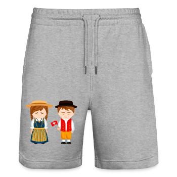 Suisse, je suis Suisse, petits Suisse - Short de jogging bio TRAINER Stanley/Stella unisexe - gris chiné - Devant - Nik (191cm) & Marisol (170cm)