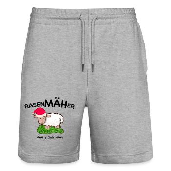 Rasenmäher Schaf, Weihnachten, MÄHrry ChristMÄHs - Stanley/Stella Unisex Bio Joggingshorts Trainer  - Grau meliert - Vorne - Nik (191cm) & Marisol (170cm)
