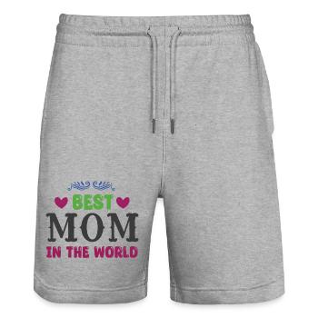 Meilleure maman du monde - Short de jogging bio TRAINER Stanley/Stella unisexe - gris chiné - Devant - Nik (191cm) & Marisol (170cm)