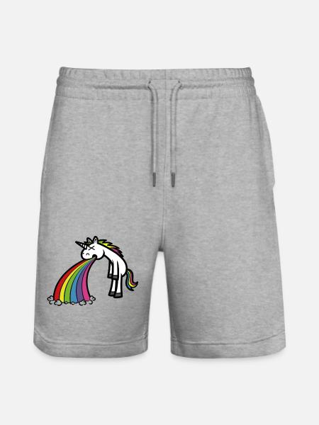 Lustiges Einhorn kotzt Regenbogen Cartoon - Stanley/Stella Unisex Bio Joggingshorts Trainer - Grau meliert