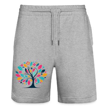 Symétrie colorée de forêt arborescente - Short de jogging bio TRAINER Stanley/Stella unisexe - gris chiné - Devant - Nik (191cm) & Marisol (170cm)