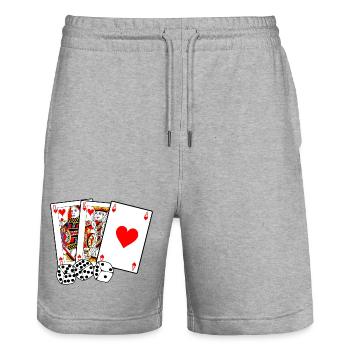 Cartes et dés - Short de jogging bio TRAINER Stanley/Stella unisexe - gris chiné - Devant - Nik (191cm) & Marisol (170cm)