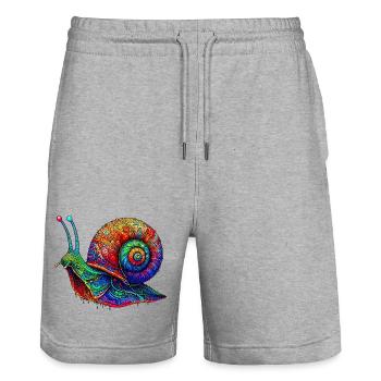 Snail - Stanley/Stella Trainer Unisex Organic Jogging Shorts - heather grey - Front - Nik (191cm) & Marisol (170cm)