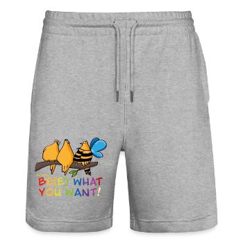 Imprimé LGBTQ coloré, fierté - Short de jogging bio TRAINER Stanley/Stella unisexe - gris chiné - Devant - Nik (191cm) & Marisol (170cm)