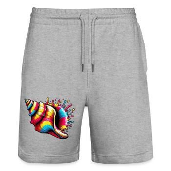 Shell - Stanley/Stella Trainer Unisex Organic Jogging Shorts - heather grey - Front - Nik (191cm) & Marisol (170cm)