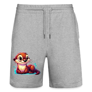 Otter - Stanley/Stella Trainer Unisex Organic Jogging Shorts - heather grey - Front - Nik (191cm) & Marisol (170cm)