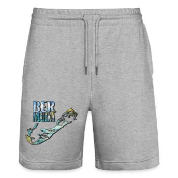 Watercolor Map Bermuda - Stanley/Stella Trainer Unisex Organic Jogging Shorts - heather grey - Front - Nik (191cm) & Marisol (170cm)