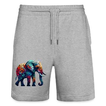 Elefant - Stanley/Stella Unisex Bio Joggingshorts Trainer  - Grau meliert - Vorne - Nik (191cm) & Marisol (170cm)