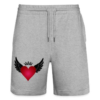 A heart with wings and crown: love that flies - Stanley/Stella Trainer Unisex Organic Jogging Shorts - heather grey - Front - Nik (191cm) & Marisol (170cm)