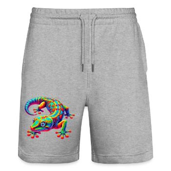 Gecko - Short de jogging bio TRAINER Stanley/Stella unisexe - gris chiné - Devant - Nik (191cm) & Marisol (170cm)