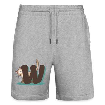 Katze Buchstabe W - Stanley/Stella Unisex Bio Joggingshorts Trainer  - Grau meliert - Vorne - Nik (191cm) & Marisol (170cm)