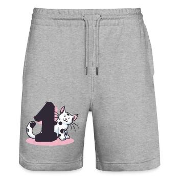 Cat Number 1 - Stanley/Stella Trainer Unisex Organic Jogging Shorts - heather grey - Front - Nik (191cm) & Marisol (170cm)