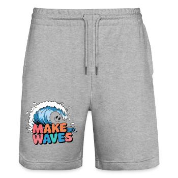 Lebendige Surfwelle mit Make Waves-Text - Stanley/Stella Unisex Bio Joggingshorts Trainer  - Grau meliert - Vorne - Nik (191cm) & Marisol (170cm)