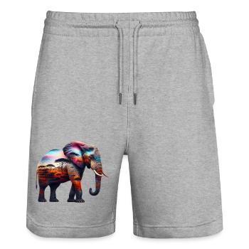 Elefant - Stanley/Stella Unisex Bio Joggingshorts Trainer  - Grau meliert - Vorne - Nik (191cm) & Marisol (170cm)