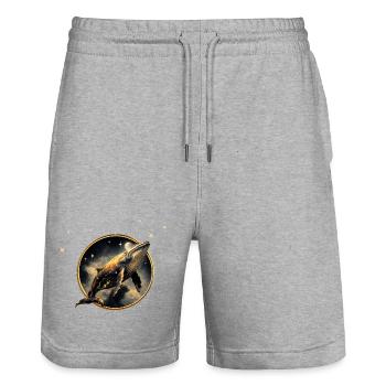 Cosmic elegance, the golden and black whale - Stanley/Stella Trainer Unisex Organic Jogging Shorts - heather grey - Front - Nik (191cm) & Marisol (170cm)
