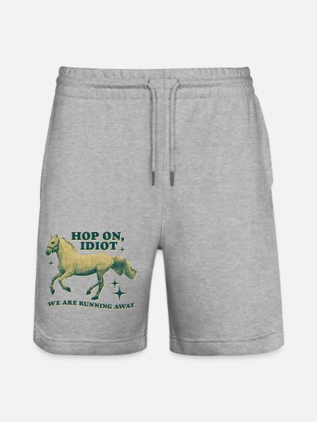 Hop On, Idiot – Lustiges Pferde-Design - Stanley/Stella Unisex Bio Joggingshorts Trainer - Grau meliert