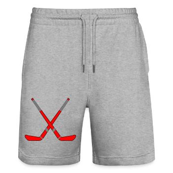 Bâtons de hockey croisés - Short de jogging bio TRAINER Stanley/Stella unisexe - gris chiné - Devant - Nik (191cm) & Marisol (170cm)