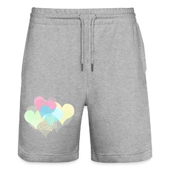 De nombreux cœurs colorés avec des rayures à pois - Short de jogging bio TRAINER Stanley/Stella unisexe - gris chiné - Devant - Nik (191cm) & Marisol (170cm)